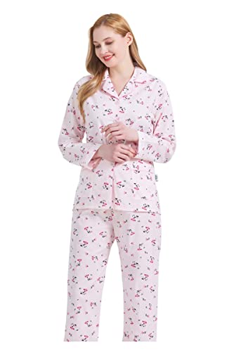 Image of GLOBAL Women Cotton Pajamas Long Sleeve PJs Button Down Sleepwear S-3XL