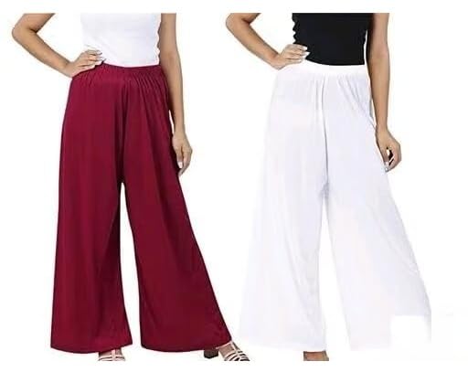 Women's Solid Wide Leg Palazzo Pants | Soft Stretch High Waist Lounge Trousers | Comfortable Casual Bottom Wear_P12 Parent-image-28