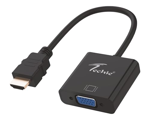 Image of Techie HDMI to VGA Converter 1080p 60Hz | Digital to Analog Display Converter for Laptop, PC, TV Box & Media Player | Plug-and-Play Compact Dongle Connects HDMI to VGA Monitor or Projector - Black