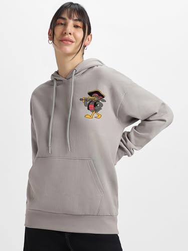 Image of JUNEBERRY Cotton Poly Fleece Oversized Fit Black, Green, Magenta, Mustard, Orange, Purple, Blue, Off White & Grey Graphic Printed Full Sleeve Hoodie for Women