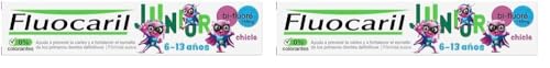 Fluocaril Junior Bi-Fluoré 145 mg Pasta Dentífrica Anticaries Sabor Chicle Esmalte Reforzado, Fortalece los primeros dientes definitivos, Eficacia Clínicamente Probada 75 ml (Paquete de 2)