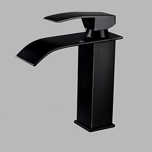 Robinet de salle de bain cascade noir haut contre les éclaboussures