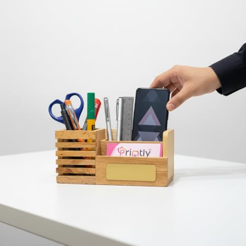 Image of Personalized Pen Stand For Table With Name, Pen Stand For Office Table Stylish, Stationery & Wooden Desk Organizer - Custom Corporate Gift For Doctors, Office, Study, New Year Gift For Employees