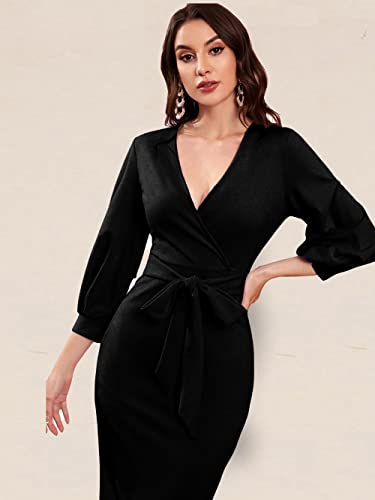 Image of rosery paris Women V Neck fulls Sleeve one Piece Formal Black Floral Western one piece Knee-Length Dress