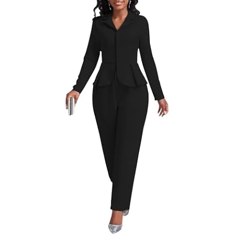 Xinlees Women's Business Formal Jumpsuit Elegant V-Neck Front Button Jumpsuit Suitable for Business Meetings(Black, L) Cover