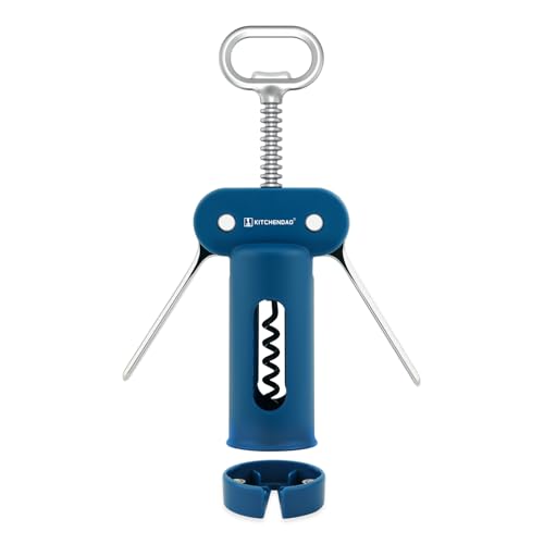KITCHENDAO 3 in 1 Wing Corkscrew Wine Bottle Opener with Foil Cutter, Built-in Beer Bottle Opener, Multifunctional Wine Opener with Non-Stick Sharp Screw, Easy to Use, Manual Wine Corkscrew, Blue