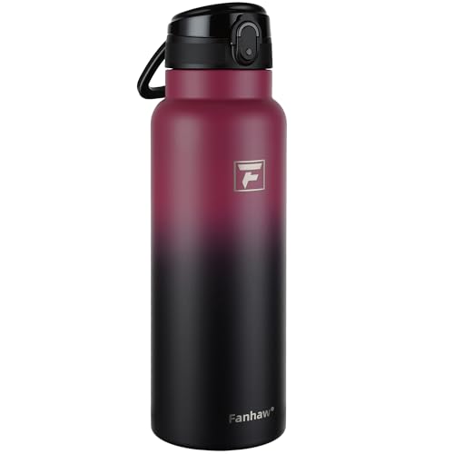 Fanhaw 40 Oz Insulated Stainless Steel Water Bottle with Chug Lid – Wide Mouth, Leak-Proof, BPA-Free – Ideal for Kids, Adults, Sports, Gym, and Outdoor Use (Red Black)