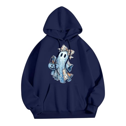 Halloween Hoodies for Women 2025 Fall Fashion Long Sleeve Cute Ghost Graphic Lightweight Hoodie with Pockets