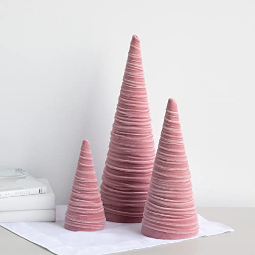 Image of Blush Velvet Trees Set of 3, Winter Mantel Accent, Coquette Room Decor, Aesthetic, Cozy Gift for, Neutral Home Accent, Valentine's (Blush)
