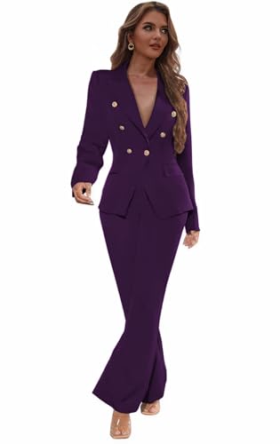 Business Pant Suits for Women Dressy Double Breasted Blazer Trousers Peak Lapel Tuxedo for Work Professional