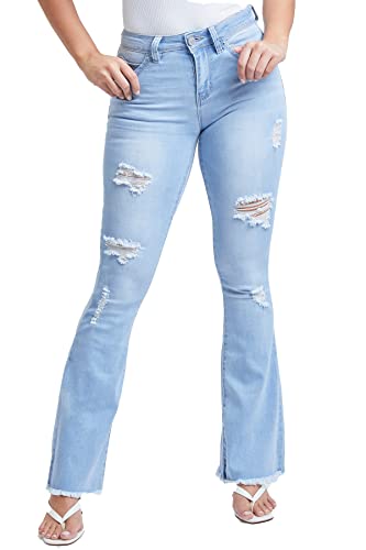 Ymi Womens Jeans Junior Wannabettabut High Rise Super Flare Denim Jeans Pants, Light Wash Denim, 1 Us #TOP8