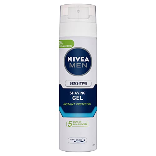 NIVEA MEN Sensitive Shaving Gel 200ml | with Chamomile & Vitamin E | For Sensitive Skin Types | Gentle & Caring Formula | Protects Skin for Smooth Shave | 0% Ethyl-Alcohol