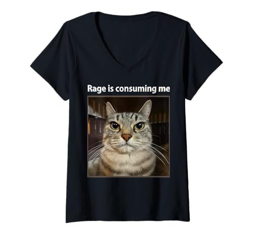 Donna Rage Is Consuming Me Silly Staring Cat Meme Detto divertente Maglietta con Collo a V