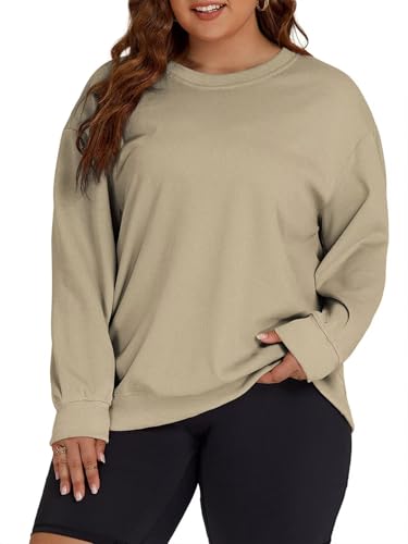 Image of ROSRISS Womens-Plus-Size-Sweatshirts Oversized Long Sleeve Shirts Trendy Crew Neck Pullover Sweaters Casual Tops XL-5XL