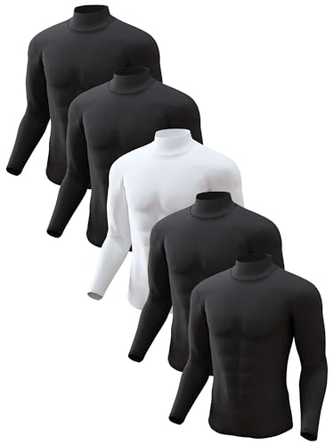 5 or 4 Pack Thermal Shirts for Men Turtle Neck Fleece Lined Long Sleeve Tops Workout Base Layer Winter Gear