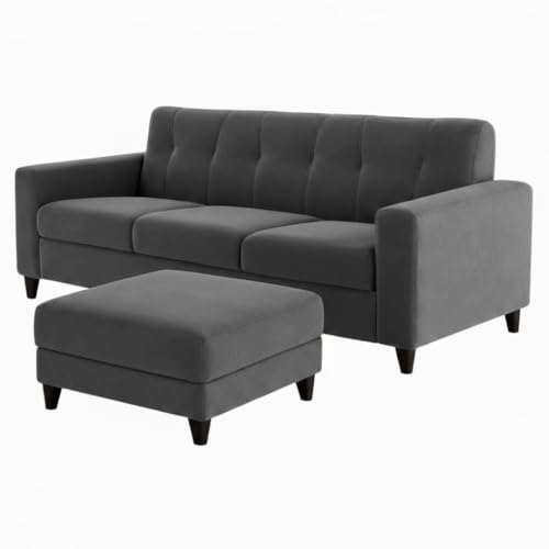 Image of Homeboy 4 Seater L Shape Sofa Set with Movable Ottoman | Flexible Left or Right Layout | Luxe Velvet Suede Fabric | Comfortable Seating | Modern Sofa for Living Room -Dark Grey Color