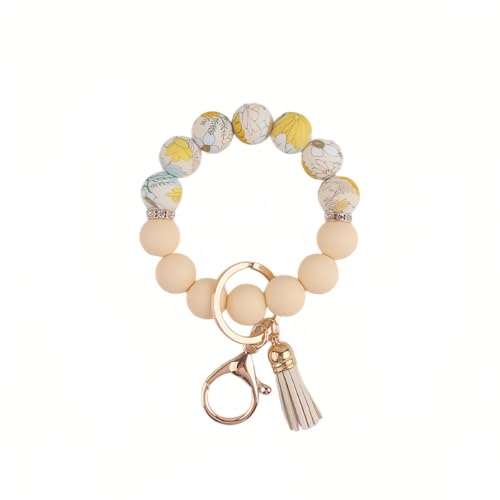 Image of Silicone Beaded Bracelet Keychain Wristlet Cute Car Key Chain Holder Wallet Bag Charm Accessory