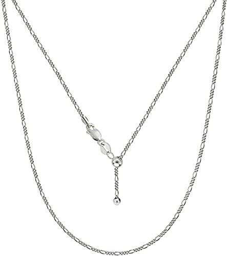 Savlano 925 Sterling Silver Italian Solid 1.6MM Figaro Adjustable Bolo 14-24 Inch Chain Necklace For Women - Made in Italy Comes With a Gift Box