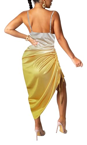 Image of Club Dress Sexy Dress for Women Wedding Party Birthday Cocktail Spaghetti Strap Satin Side Ruched Midi Mini Dress