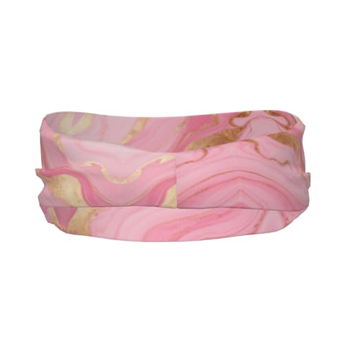 Boys Girls Sports Sweatbands, Multipurpose Long Head Band for Yoga Fitness Shower, Fashion Pink Golden Marble Texture Art Headwear Head Decor3
