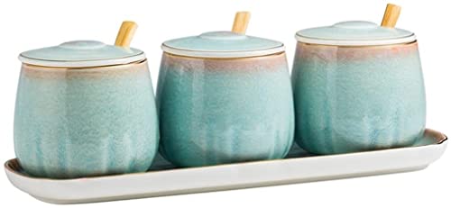 TBLOTYD Creative Japanese seasoning pot kiln change ceramic seasoning pot three-piece set household seasoning box kitchen storage bottle can group salt shaker sugar bow