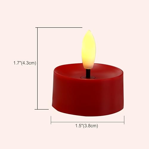Image of CANDLE CHOICE Battery Operated Flameless Tea Lights Realistic Black Wick Bright Flickering LED Tealight Candles Wedding Table Centerpieces Halloween Christmas Decorations Batteries Incl. 6 Pack Red