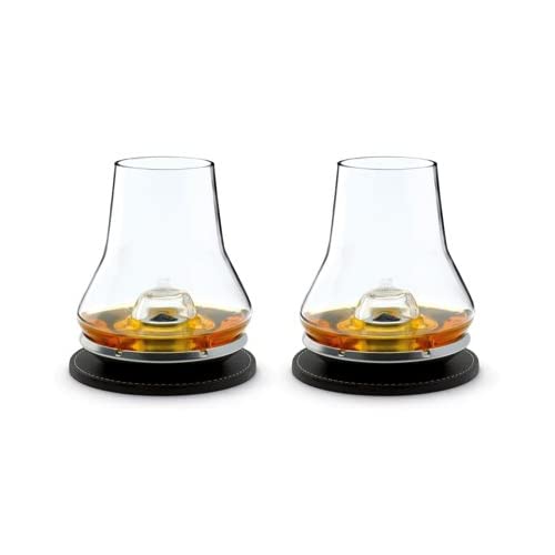 Peugeot Les Impitoyables Whisky Tasting Set (2-Pack), Includes 2 Glasses, 2 Chilling Bases and 2 Coasters - Perfect for Whiskey Enthusiasts, Can be Used with Other Spirits