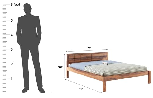 Image of Sheesham Wood Double Bed Without Storage Wooden Bed Queen Size Solid Wood Cot Palang for Bedroom Livig Room Home (Honey Finish)