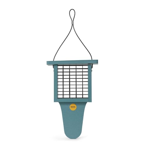 Birds Choice Suet Feeder with Tail Prop, Holds 1 Suet Cake | Hanging Suet Bird Feeder with Roof for Woodpeckers, Jays, Nuthatches | Sturdy for Garden & Backyard | Lake Blue, 7.625"L x 3"W x 11.75"H