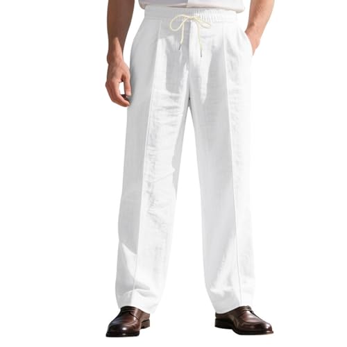 Mens Casual Linen Pants Elastic Waist Lightweight Breathable Loose Pleated Pants Fall Travel Beach Yoga Work Trousers
