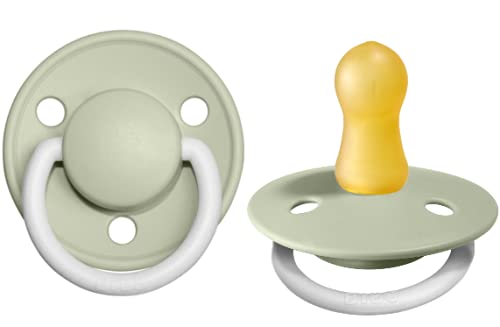 Image of BIBS Pacifiers – De Lux | BPA-Free Natural Rubber Baby Pacifier | Made in Denmark | Set of 2 Soothers (Sage Night, 0-6 Months Natural Rubber)