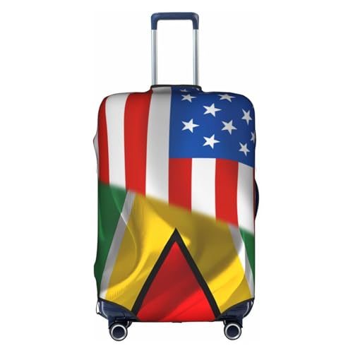 Travel Luggage Cover America Flag And Guyana Flag Fashion Washable Baggage Suitcase Protector Fit For Luggage Small