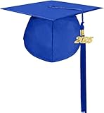 MyGradDay Unisex Adult Matte Graduation Cap with 2024 2025 Tassel Year Charm for High School & Bachelor Royal Blue