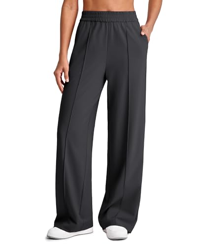 G4Free Wide Leg Pants Women Lightweight High Waisted Workout Lounge Trousers with Pockets(Black,L,31