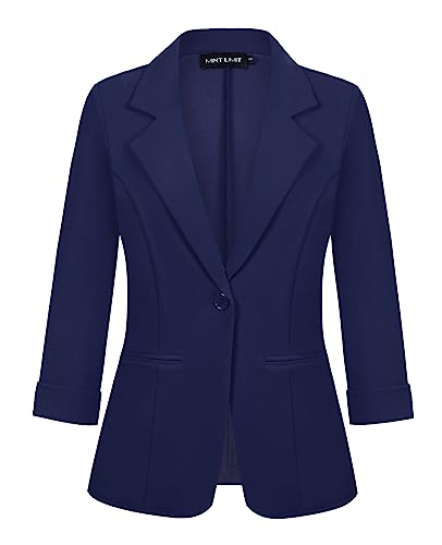 MINTLIMIT Womens Blazer Rolled 3/4 Sleeve Notched Lapel Business Work Jackets One Button Casual Blazers with Pockets