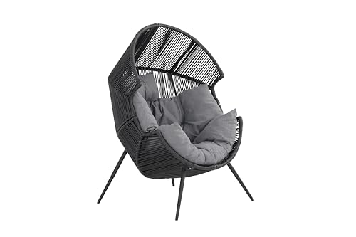 Summery Rattansessel Outdoor Wetterfest Gartensessel mit Sitzkissen Balkonsessel Korbsessel für Terrasse Wasserbeständiges Kissen Grau Gepolstert Bequem In Korbform 130 kg Belastbar Schwarz