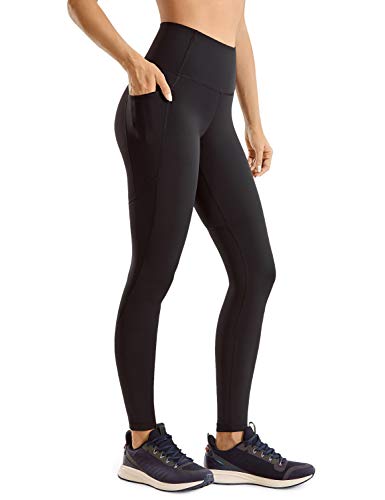 CRZ YOGA Women's Naked Feeling Workout Leggings 28 Inches - High Waisted Yoga Leggings with Pockets Full Length Yoga Pants Black Large