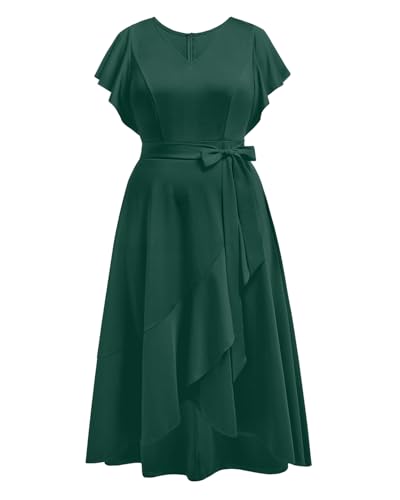 Image of Women Plus Size Wedding Guest Dress - Formal Cocktail Split Ruffle V Neck High Low Party Long Maxi Dresses