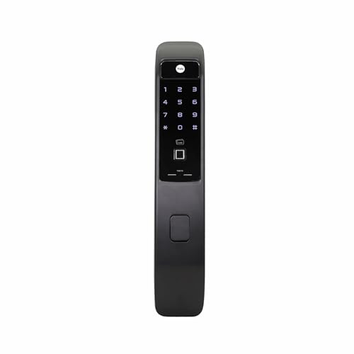 Image of Yale YMI 70 Pull Smart Digital Door Lock for Wooden Main Door Width 40mm to 100mm | Single Push Action | Biometric | PIN Code | RFID Card | Mechanical Key | 3 Year Warranty (Black)