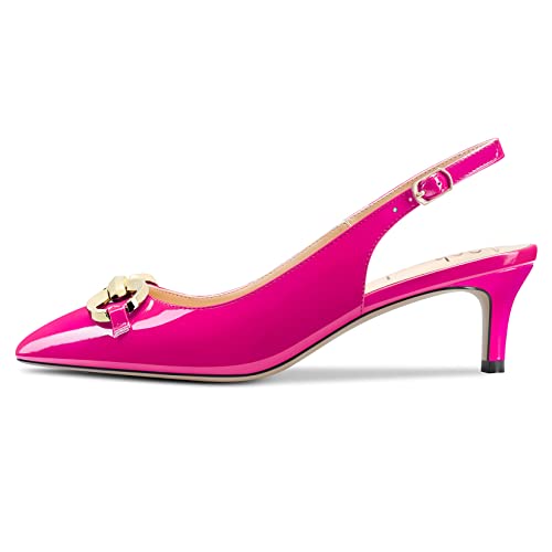 Aachcol Women Stiletto Mid Low Kitten Heel Pumps Backstrap Ankle Strap Slingback Pointed Toe Dress Shoes Office Party Wedding Patent 2 Inch2