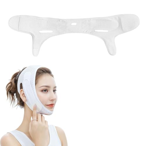OHREN 1 pieza Reductor de papada reutilizable,máscara en forma de V,correa de adelgazamiento facial en línea,cinturón de lifting ajustable piel flácida,mentonera dormir postquirurgica (Blanco)