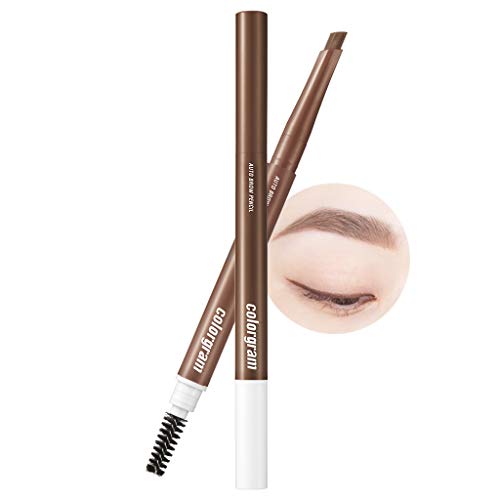 COLORGRAM Artist Formula Auto Brow Pencil 0.25g- True Beauty K-Drama Makeup, Built-in-Spoolie, Clump-Free Formula, Softly Glides, Natural Look (02 Natural Brown)