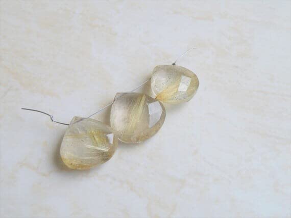 Quartz rutilé doré facetté cœur 14.5mm LKBEADS pour création joaillerie
