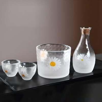Frosted Glass Sake Bottle,Color Painted Glass Sake Set 4 Pieces,1 Sake Bottle, 1 Sake Tank and 2 Sake Cups,Cold/Warm/Hot Sake Carafe Home Decor Crafts