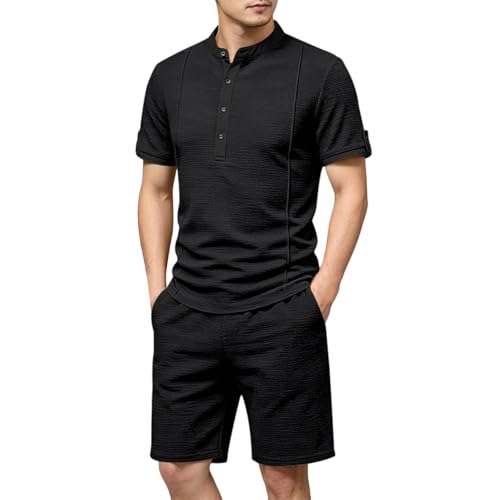 Ensemble Homme short manches courtes col montant design épuré noir