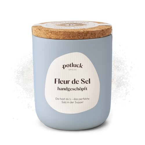 Potluck | Fleur de Sel handgeschöpft | Meersalz im Keramiktopf | 80g | Vegan, glutenfrei und mit...