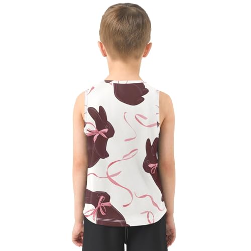 Bolaz Boys Athletic Quick Dry Tank Top Sleeveless Workout T Shirts Age 11-15,Brown Rabbit Bow Pattern3