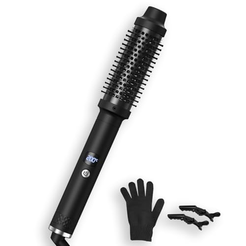Qingning Thermal Brush 38mm, Cepillo Térmico Redondo Eléctrico, Cepillo Rizador de Pelo Electrico con LCD 120–200°C, Cepillo Redondo Caliente, Peine Redondo Electrico de Cerámica Moldeador de Pelo