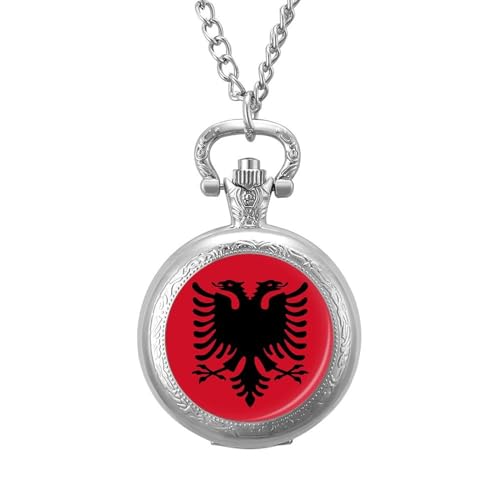 ALTCIRNMD Montre De Poche Mécanique Rétro/Vintage,Conception De Drapeau d'aigle Albanais Rouge Vif,Collier Pendentif Rond pour Étui Hommes Femmes - Cadeau...