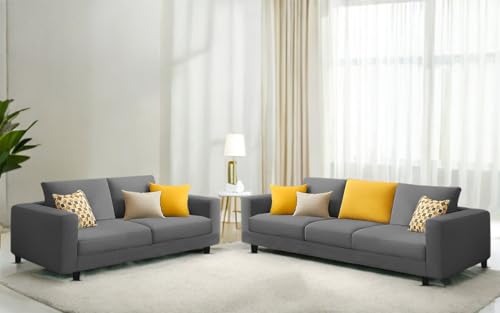 Image of Galib 3+2 Seater Sofa Set for Living Room (Dark Grey Fabric) Premium Fabric Sofa Set